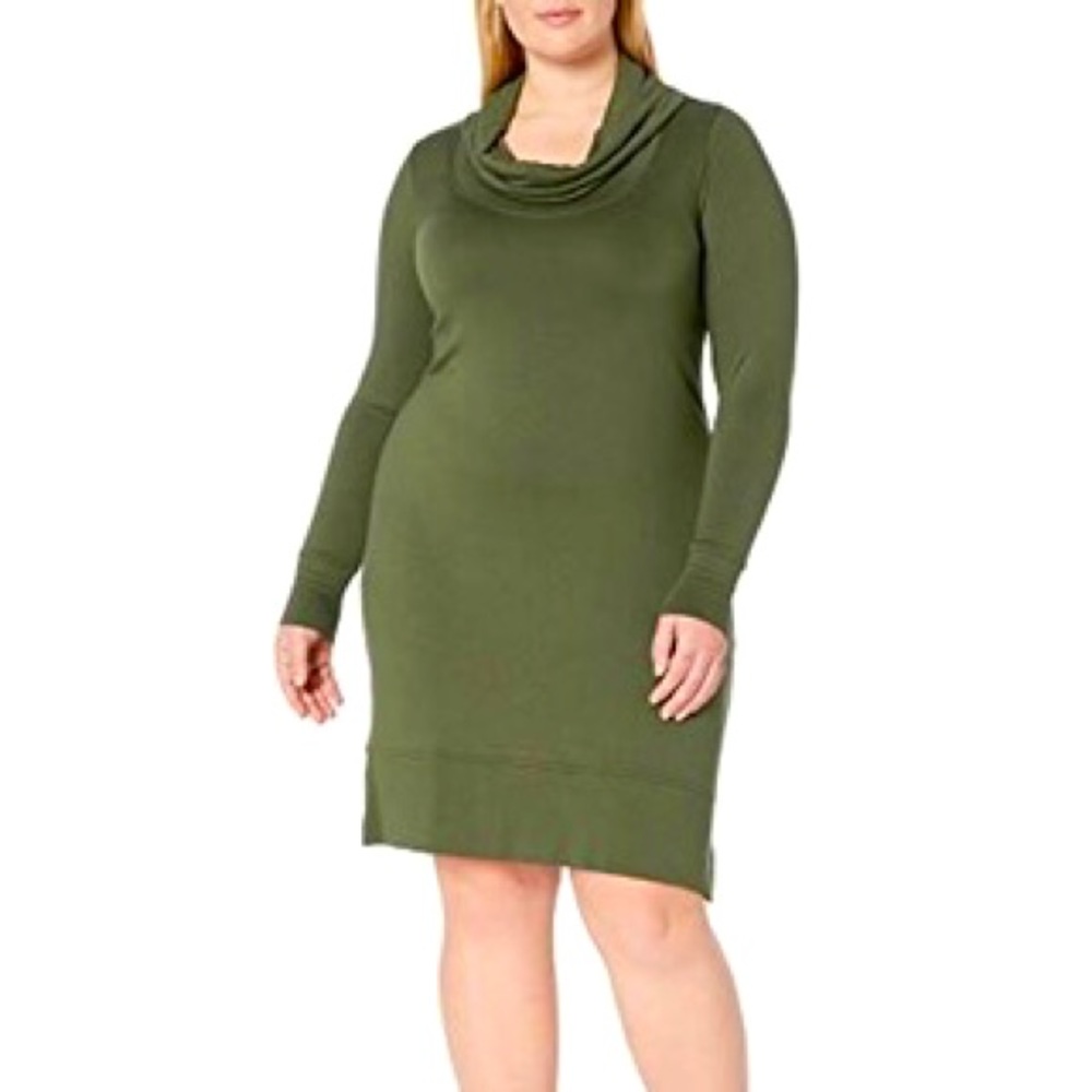 Comfy green cowl neck sweater dress